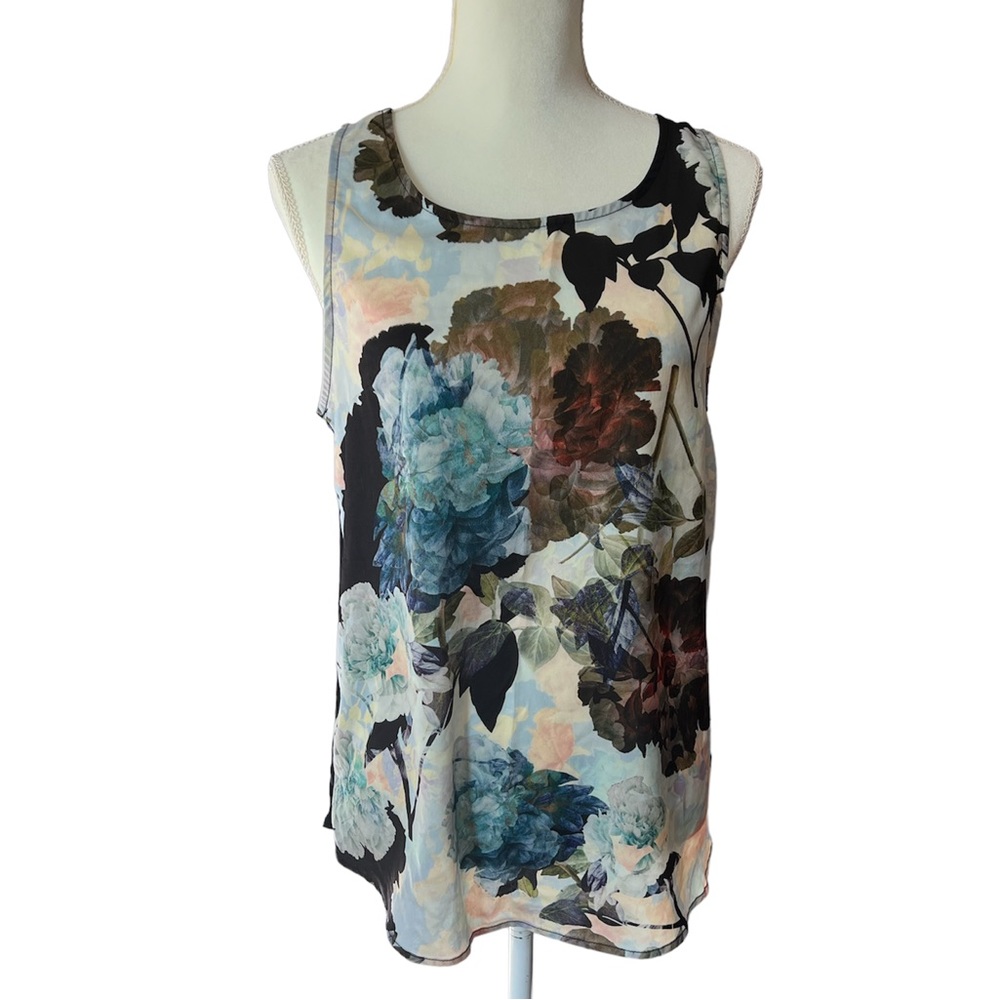 Tt Collection Sleeveless Mixed Media Blouse Floral Size Small Solid Back